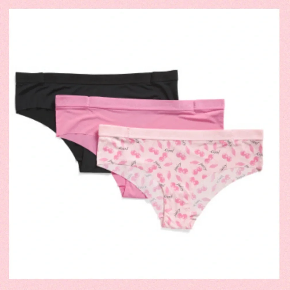 JUICY COUTURE 3pk Seamless No show Panties With Logo Cherry Pink Black LARGE - Picture 7 of 11